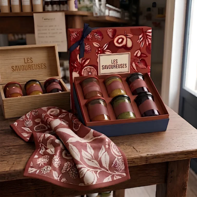 coffrets - exemple d'emballage carton rigide pour confiture-torchon jacquard-Doopack